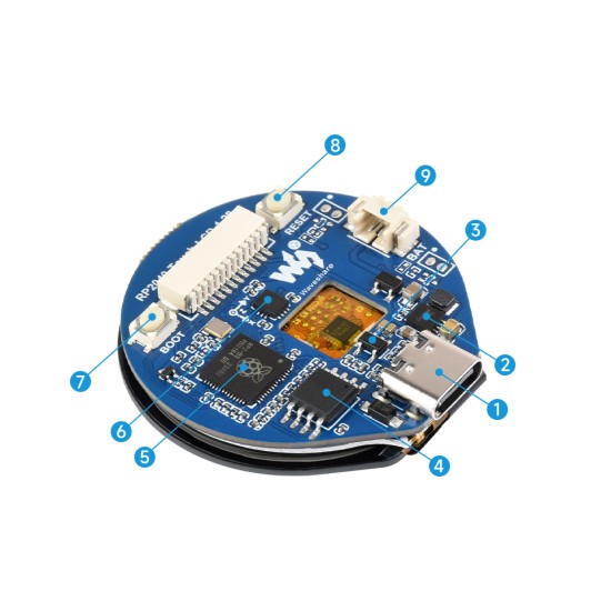 RP2040 Microcontroller Development Board, with 1.28" Round Touch LCD, Accelerometer And Gyroscope Sensor, With CNC Metal Case