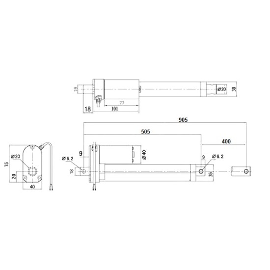 Linear Actuator IP54 400mm 12V 0.32cm/s 150Kg