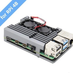 Raspberry Pi 4 - Aluminum Passive Cooling Case with Dual Fans - Grey