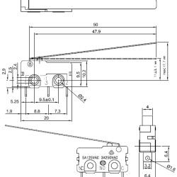 Snap-Action Switch with 50mm Lever: 3-Pin, SPDT, 5A