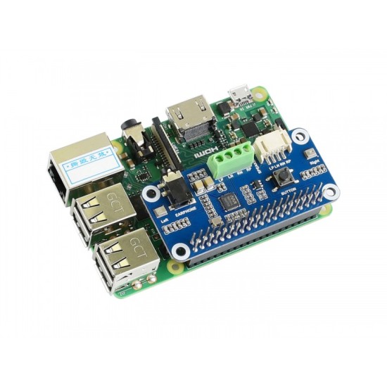 WM8960 Hi-Fi Sound Card HAT for Raspberry Pi - Stereo CODEC, Play/Record with Speakers