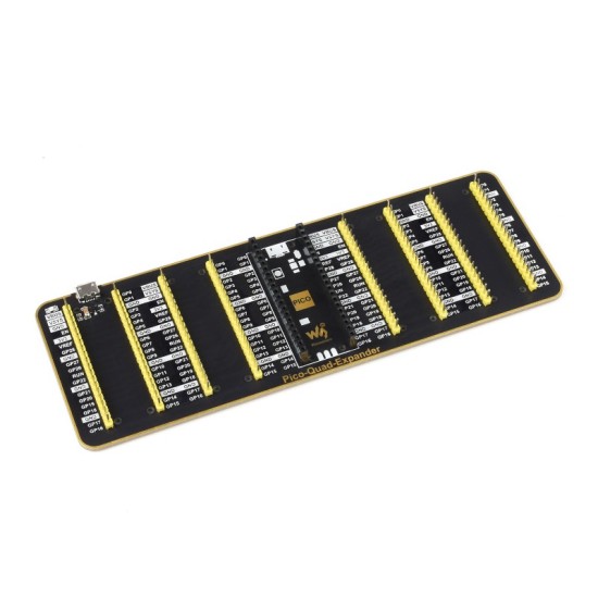 Quad GPIO Expander for Raspberry Pi Pico, Four Sets of Male Headers, USB Power Connector